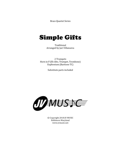 Simple Gifts for Brass Quartet (arr. Jari Villanueva)