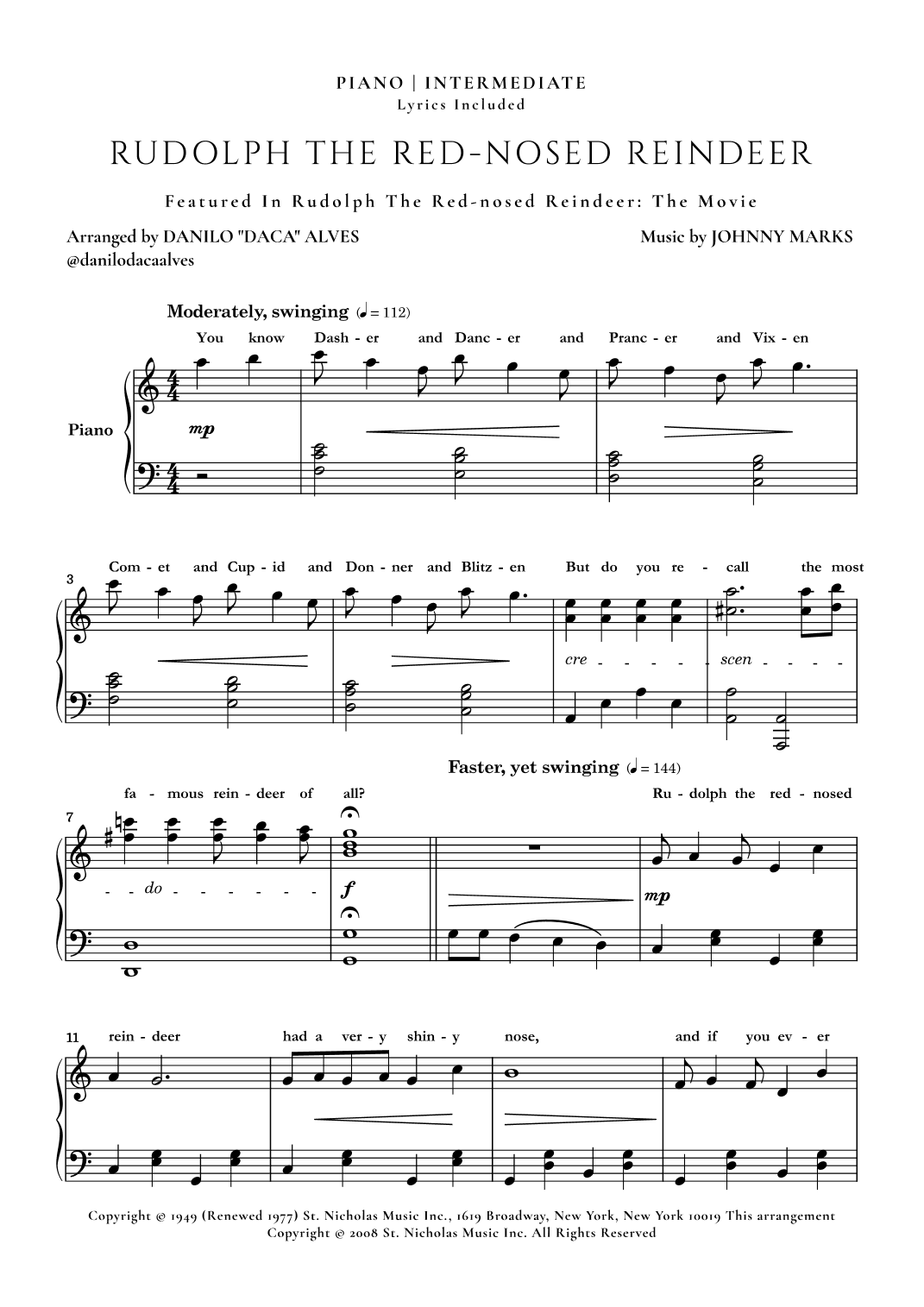 Rudolph The Red-nosed Reindeer (arr. Danilo "Daca" Alves)