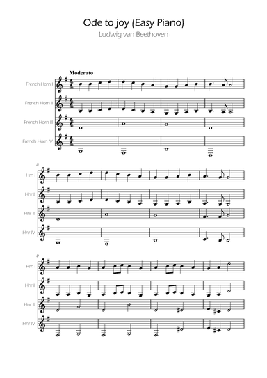 Ode To Joy - Easy French Horn Quartet (arr. Ygor Nunes)