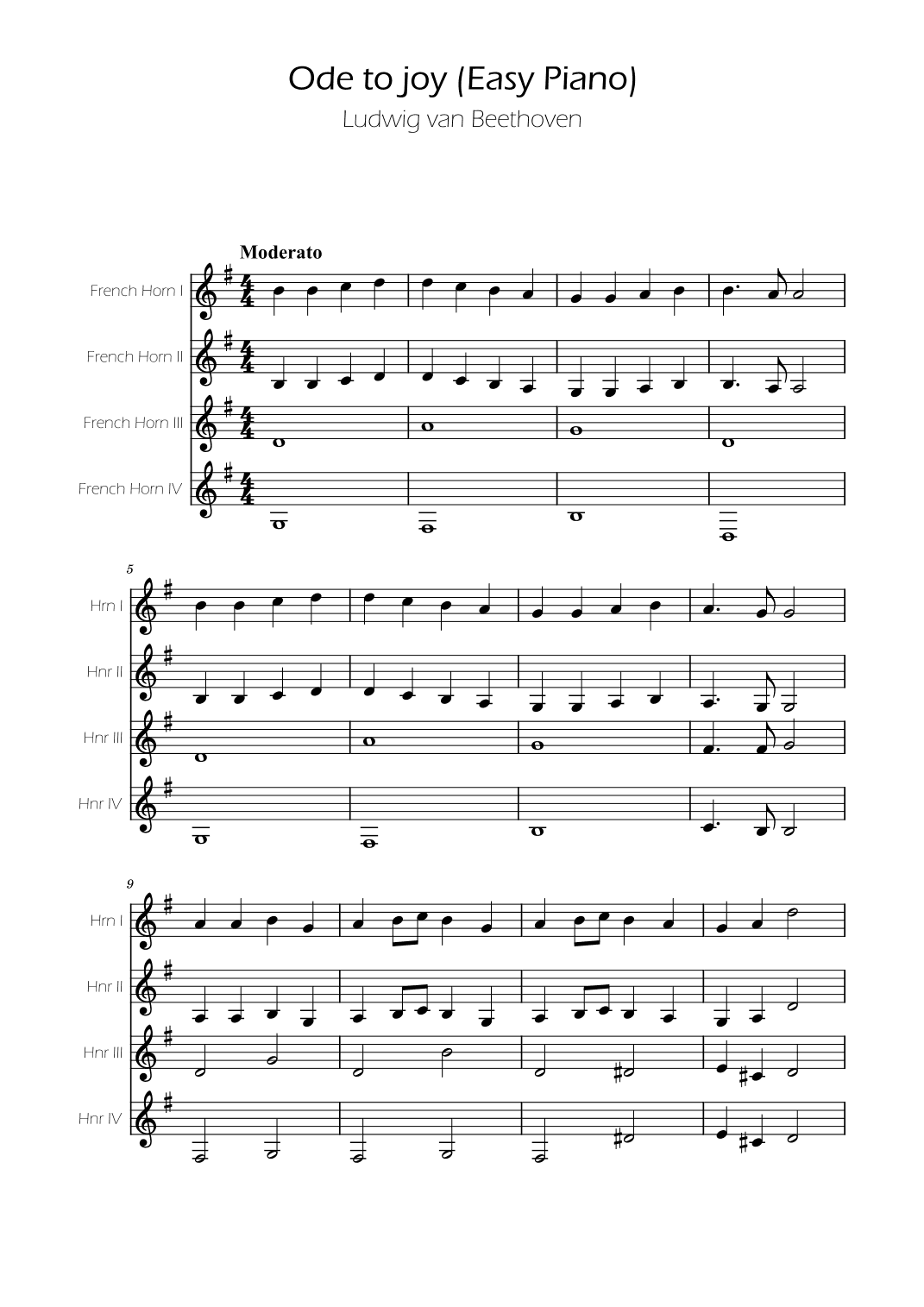 Ode To Joy - Easy French Horn Quartet (arr. Ygor Nunes)