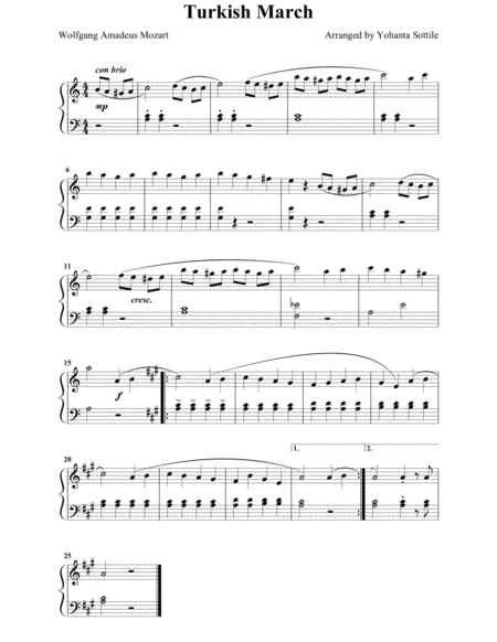 Mozart Turkish March (Easy Children) (arr. Yohanta Sottile)