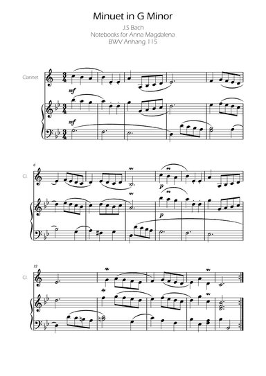 Minuet in G minor BWV Anh. 115 - Bach - Clarinet (arr. Ygor Nunes)