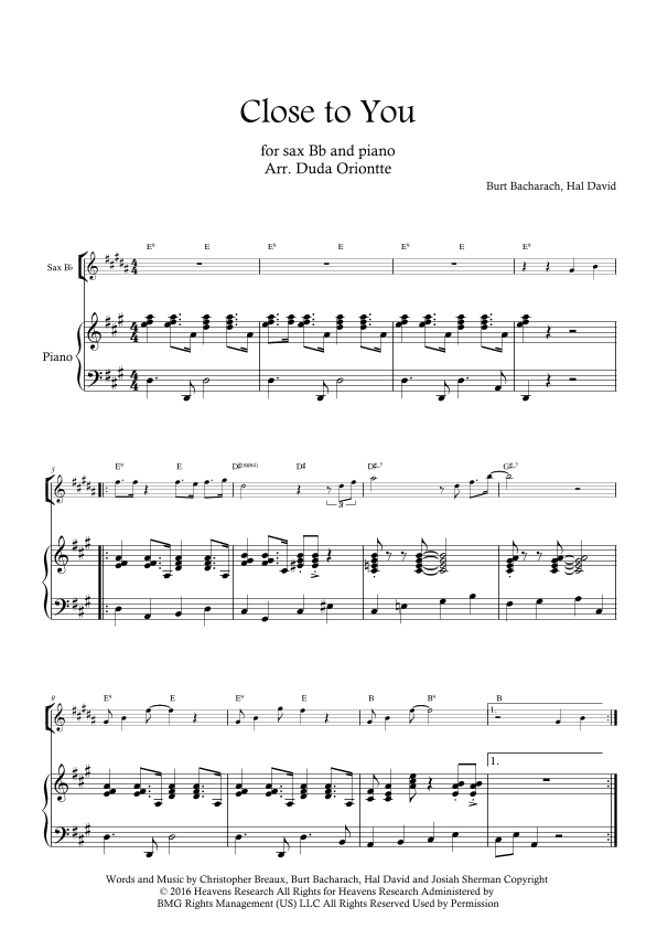 Close To You (arr. Duda Oriontte)