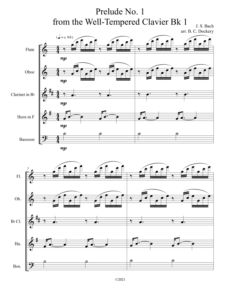 Prelude No.1 from The Well-Tempered Clavier Book 1 BWV 846 (Woodwind Quintet) (arr. B. C. Dockery)