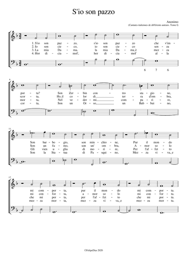 S'io son pazzo (arr. Early Music Scores)