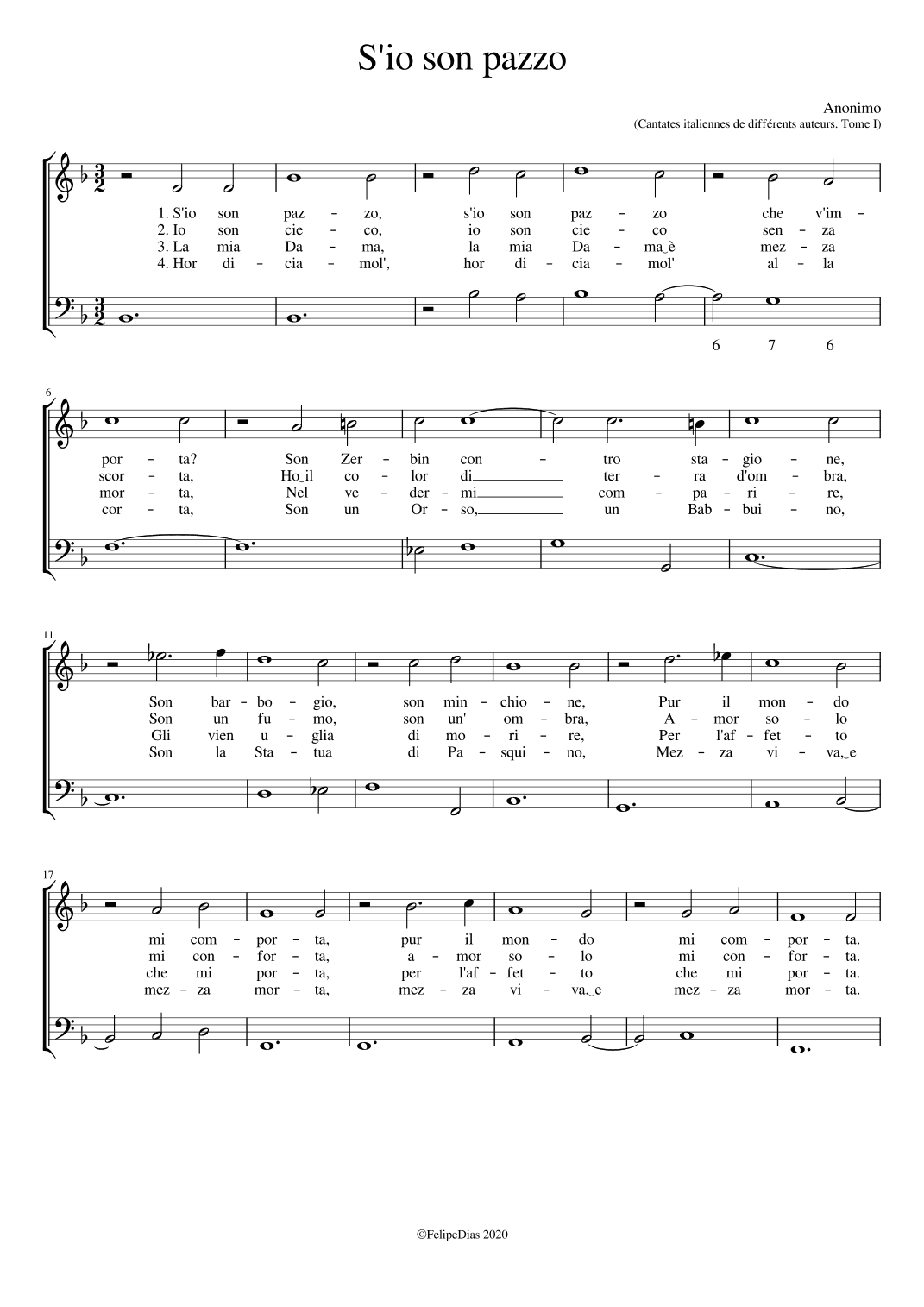 S'io son pazzo (arr. Early Music Scores)