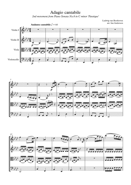 Beethoven: Adagio Cantabile from Piano Sonata No.8 'Patetique' (string quartet) (arr. Ian Anderson)