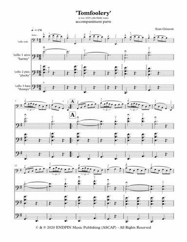 Tomfoolery - 3 celli accompaniment to solo