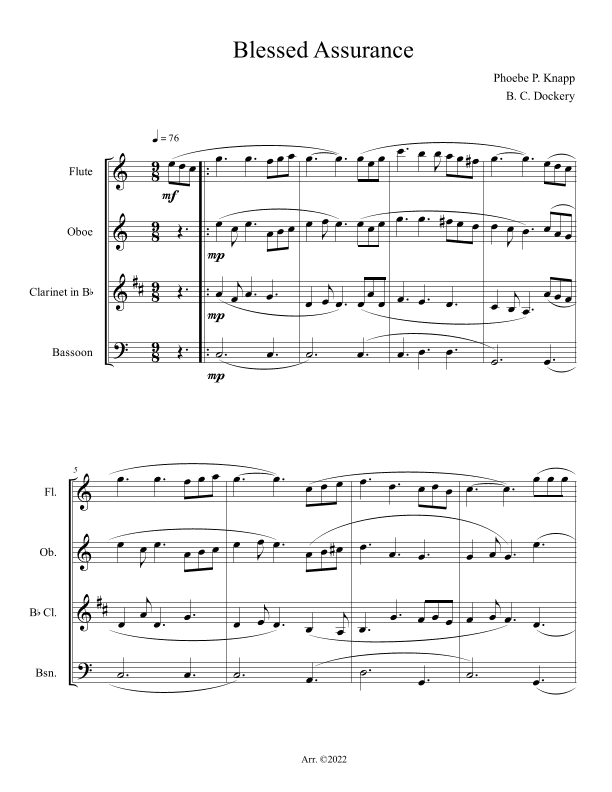 Blessed Assurance (Woodwind Quartet) (arr. B. C. Dockery)