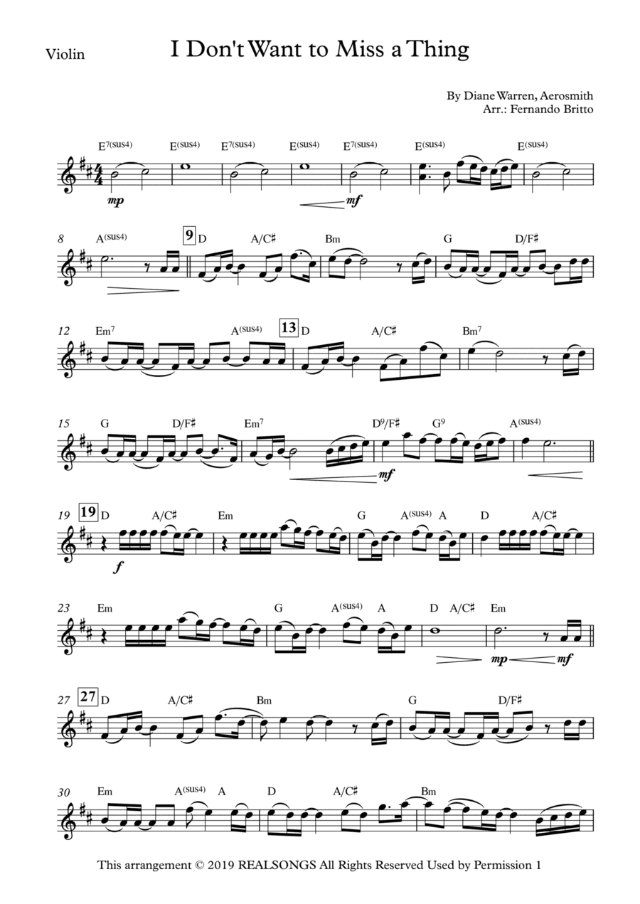 I Don't Want To Miss A Thing (arr. Fernando Britto)