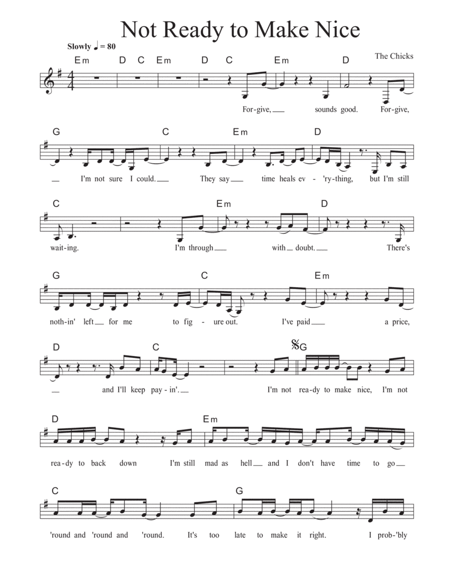 Not Ready To Make Nice (arr. Krishan Power)