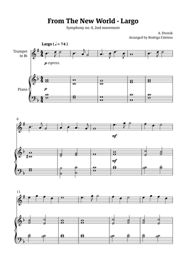 Largo (2nd movement of the Symphony no. 9 'From The New World') (arr. Rodrigo Faleiros)