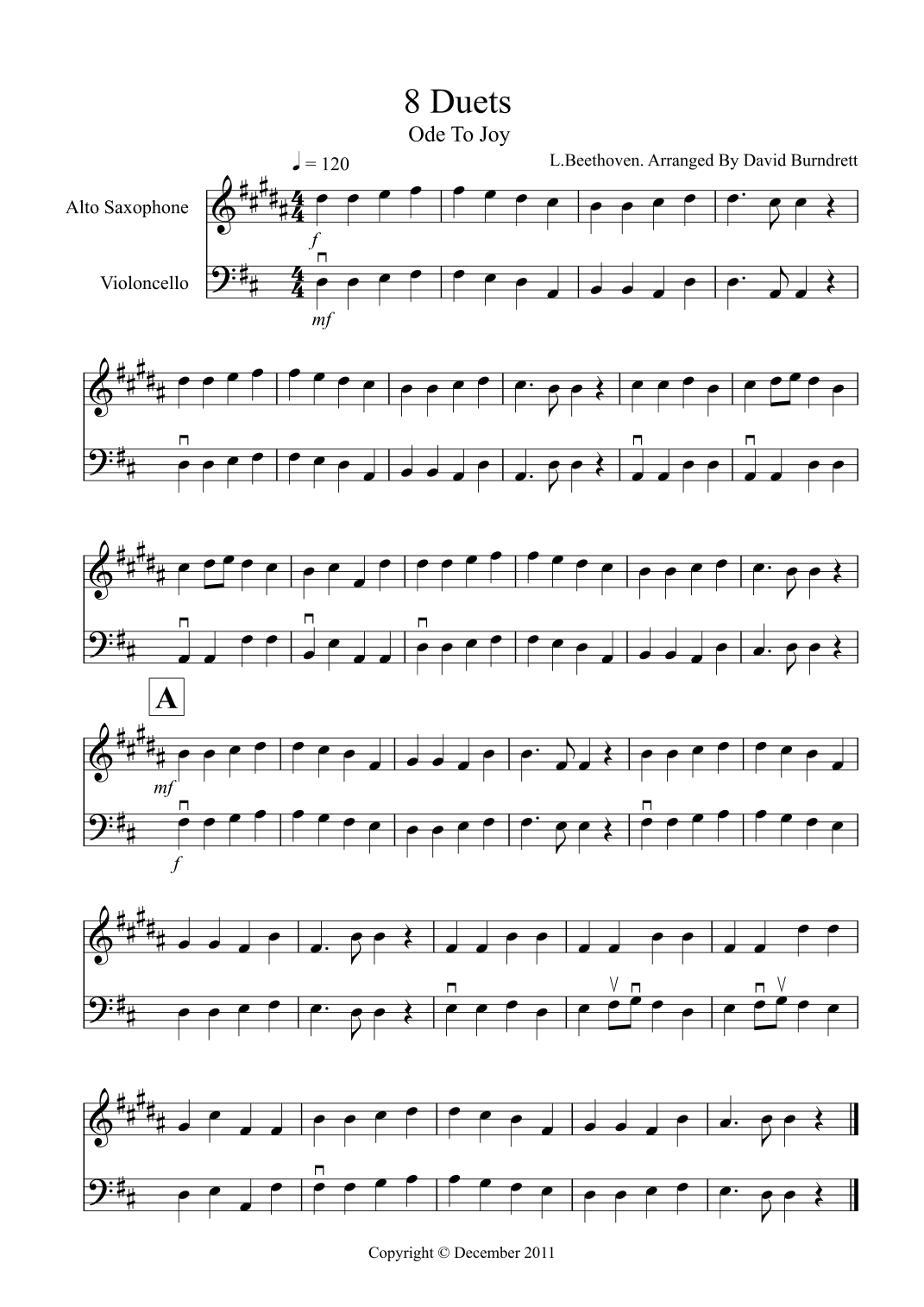 8 Duets for Alto Saxophone and Cello (arr. David Burndrett)