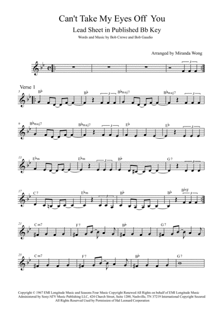 Can't Take My Eyes Off Of You (arr. Miranda Wong)