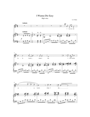 Spiritual "I Wanna Die Easy" High Voice (arr. Celestial Song Productions)