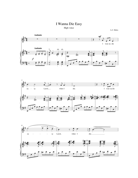 Spiritual "I Wanna Die Easy" High Voice (arr. Celestial Song Productions)
