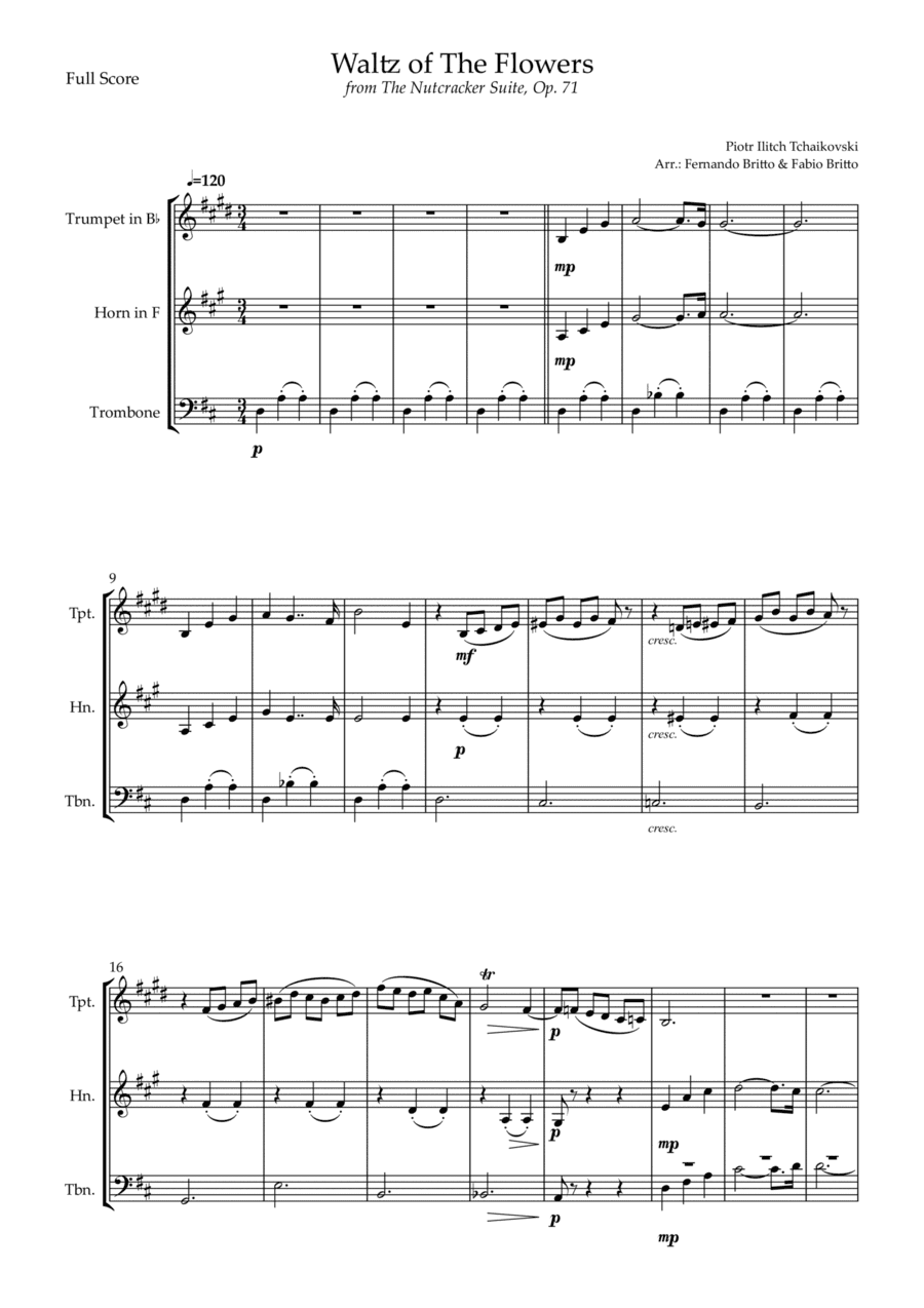 Waltz of The Flowers - from Nutcracker (P. I. Tchaikovsky) for Brass Trio (arr. Fernando Britto, Fabio Britto)