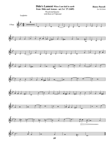 Purcell 1689 Dido & Aeneas When I am laid in earth Dido for Woodwind Quintet or Quartet (arr. R G Roth)