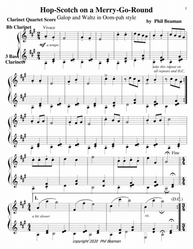 Hop-Scotch on a Merry-Go-Round, Galop and Waltz in Oom-pah style, clarinet quartet