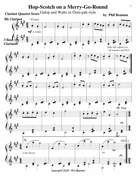 Hop-Scotch on a Merry-Go-Round, Galop and Waltz in Oom-pah style, clarinet quartet