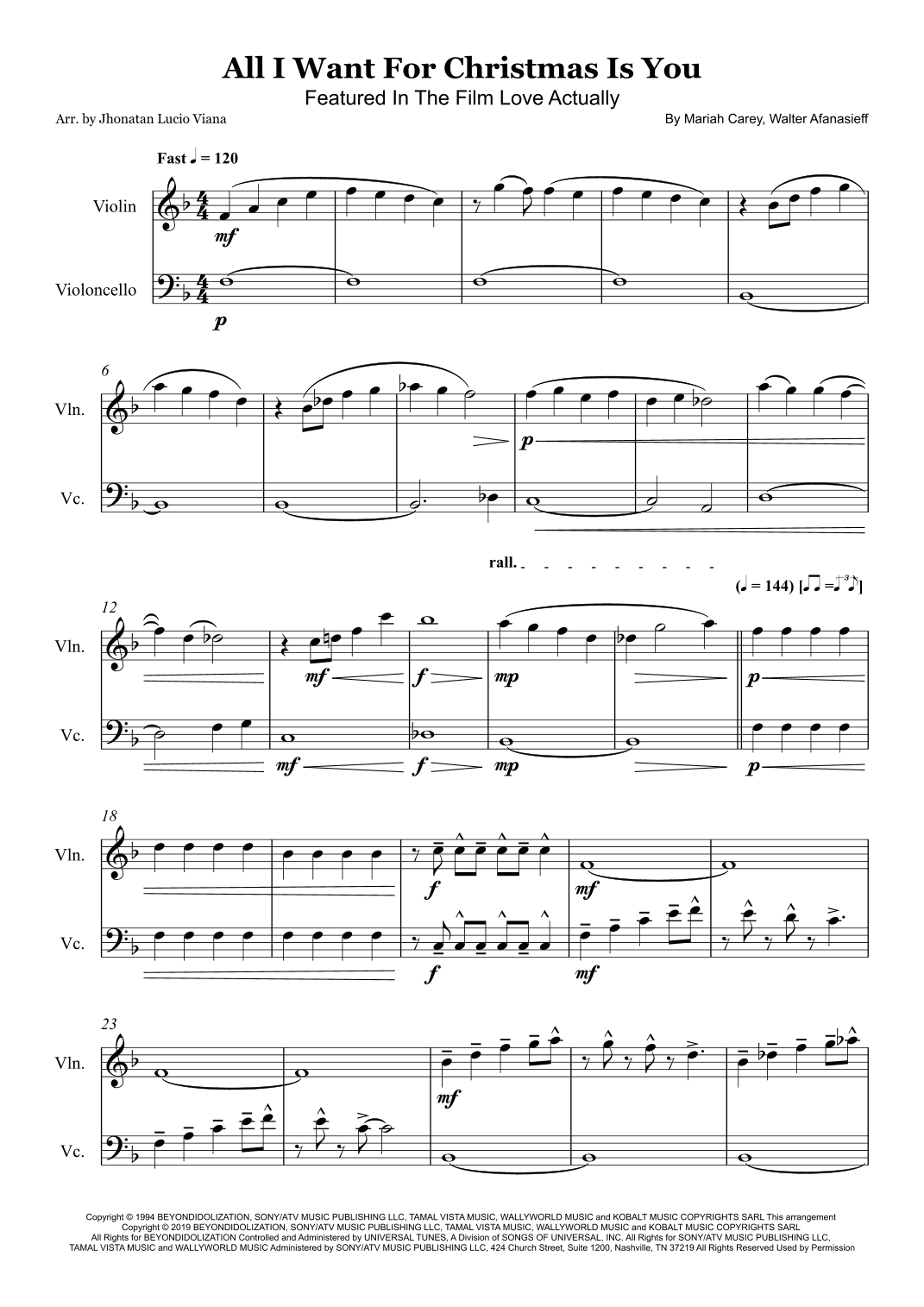 All I Want For Christmas Is You (arr. Jhonatan Lucio Viana)