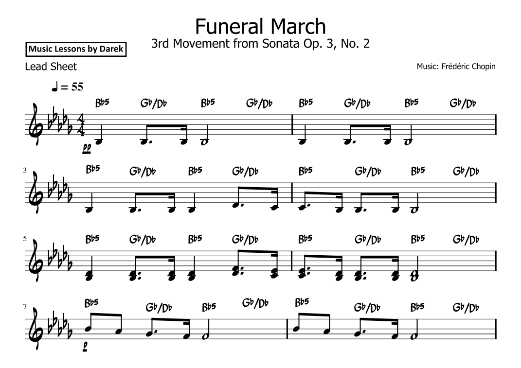 Funeral March (LEAD SHEET) 3rd Movement from Sonata Op. 3, No. 2 [Frédéric Chopin] (arr. Darek)
