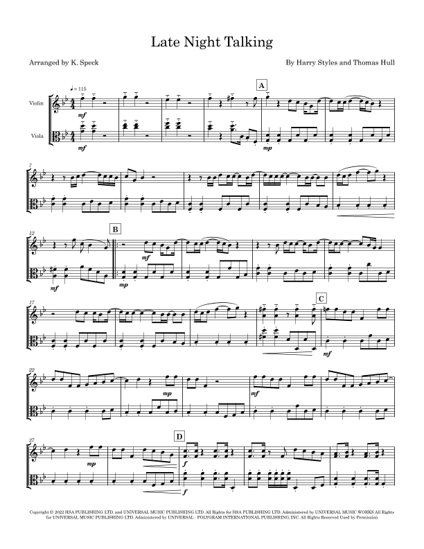 Late Night Talking (arr. K. Speck)