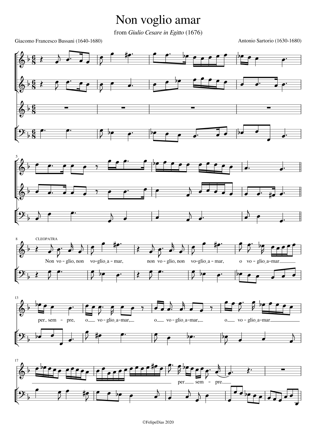 Non voglio amar (arr. Early Music Scores)