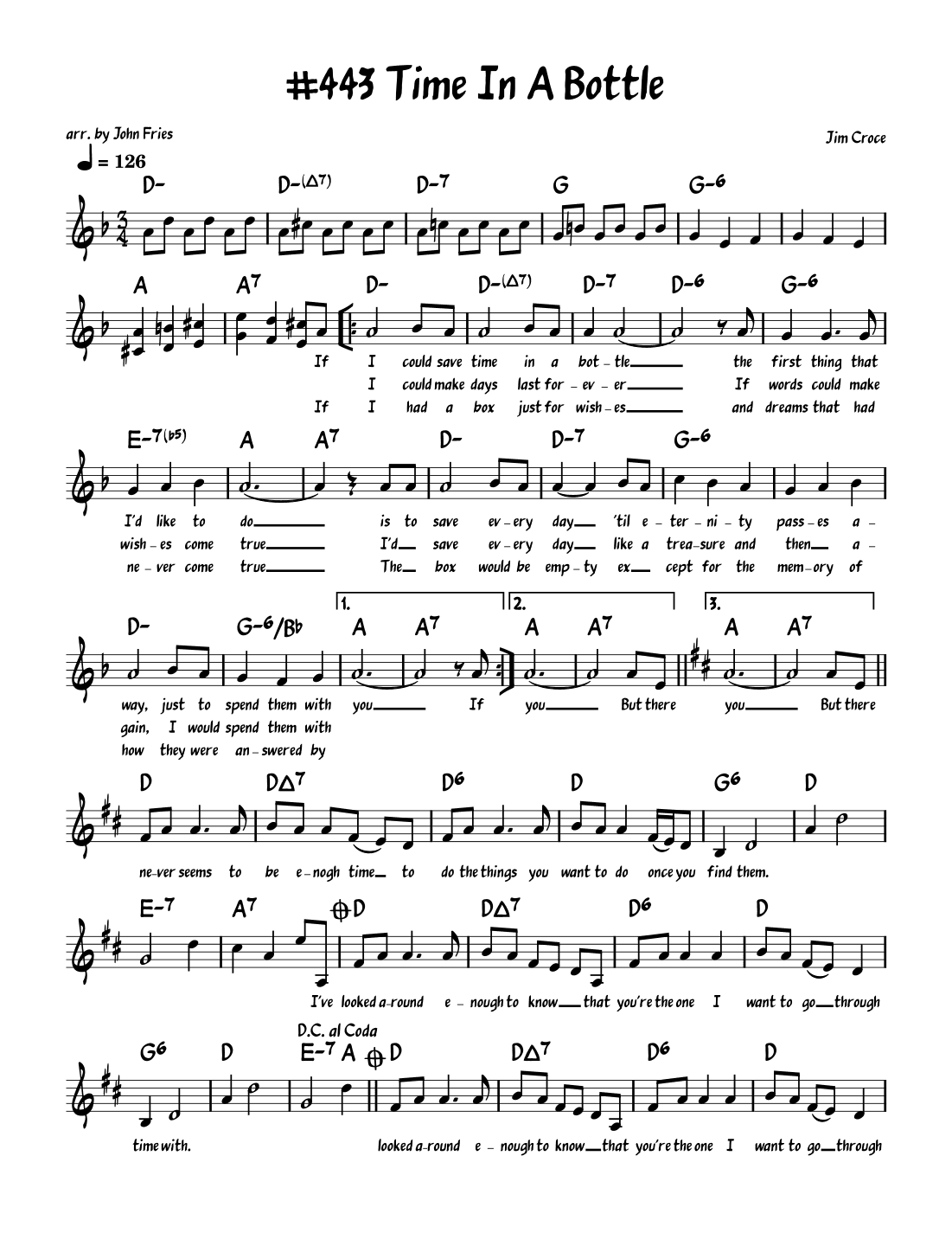 Time In A Bottle (arr. John Fries)