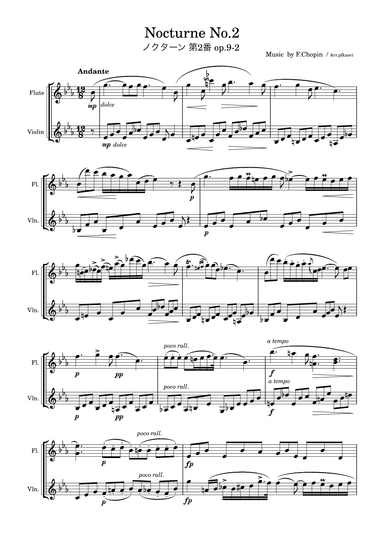 "Nocturne op.9-2" Flute & Violin duet non accom paniment (arr. pfkaori)
