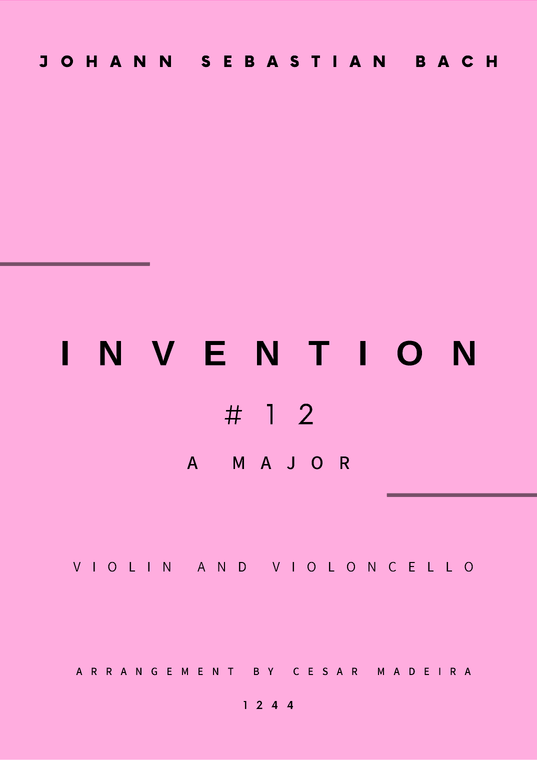 Invention No.12 in A Major - Violin and Cello (Full Score and Parts) (arr. César Madeira)