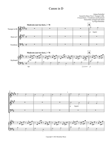 Canon in D (Pachelbel) (D) (Brass  Trio - 1 Trp, 1 Hrn, 1 Trb), Keyboard) (arr. Regis Bookshar)