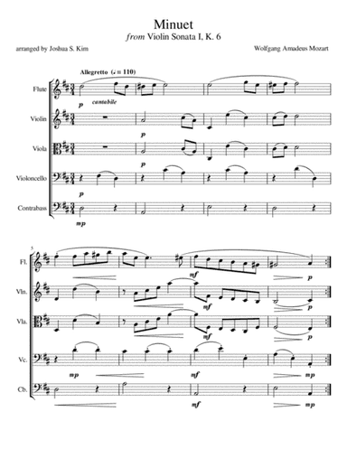 Minuet for String Ensemble & Flute (K. 6) (arr. Joshua Jun S. Kim)