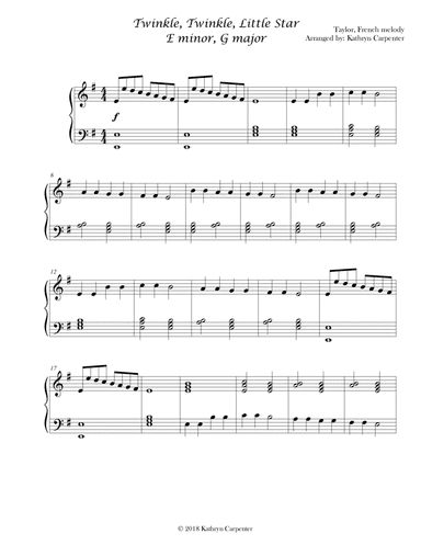 Twinkle, Twinkle Little Star (Intermediate Piano, Minor & Major) (arr. Kathryn Carpenter)