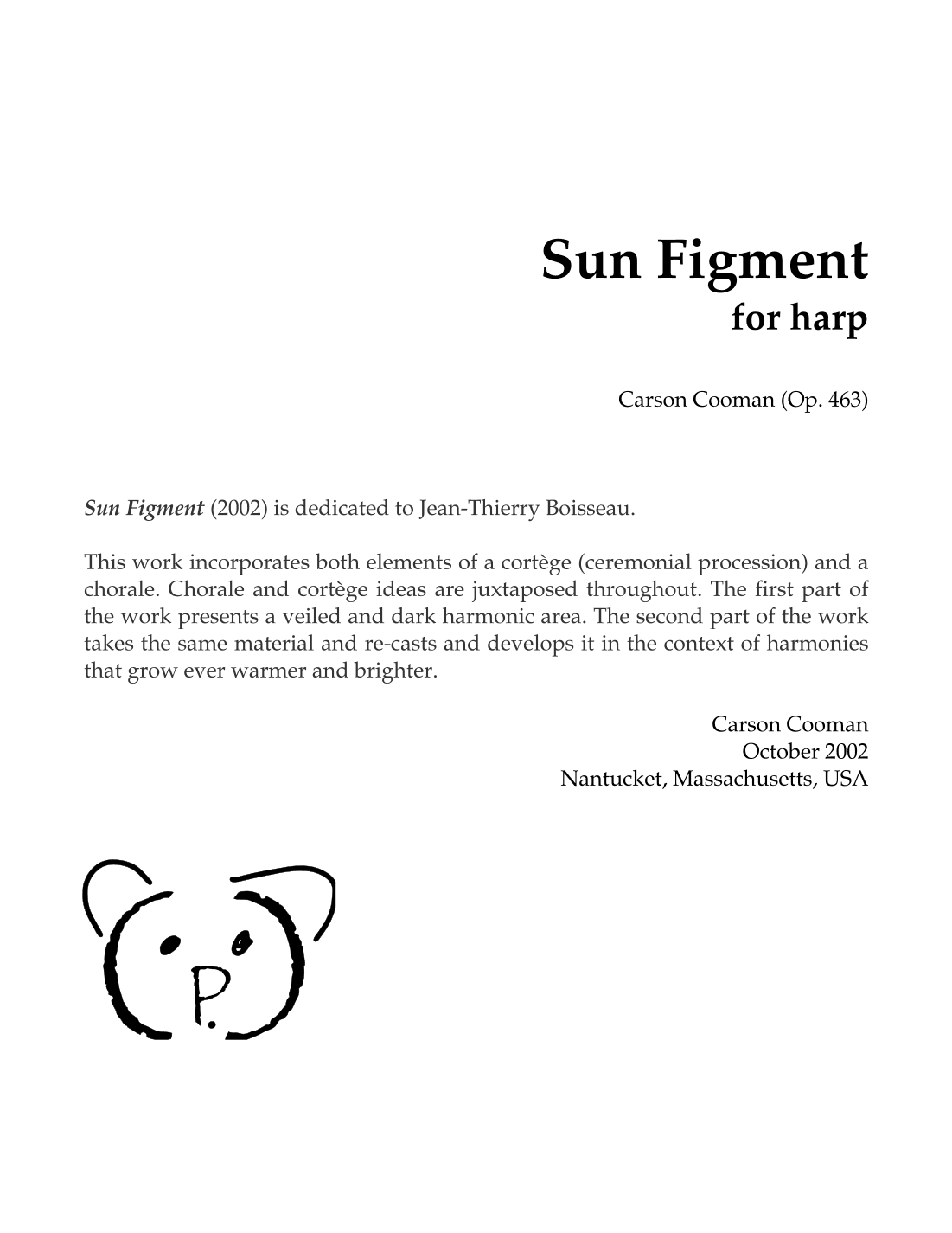 Sun Figment (2002) cortege-chorale for solo harp