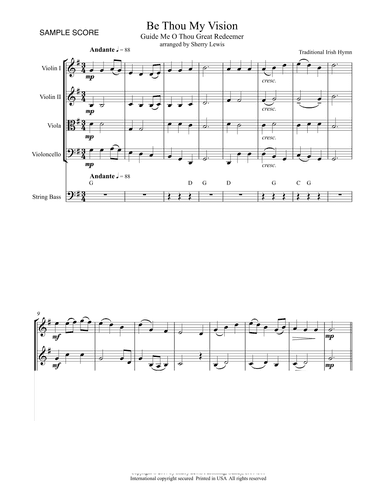 BE THOU MY VISION, A Traditional Irish Hymn, String Orchestra, Intermediate Level for 2 violins, vio (arr. Sherry Lewis)