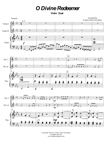 O Divine Redeemer violin duet and piano (arr. Cydney Olson Van Duker)