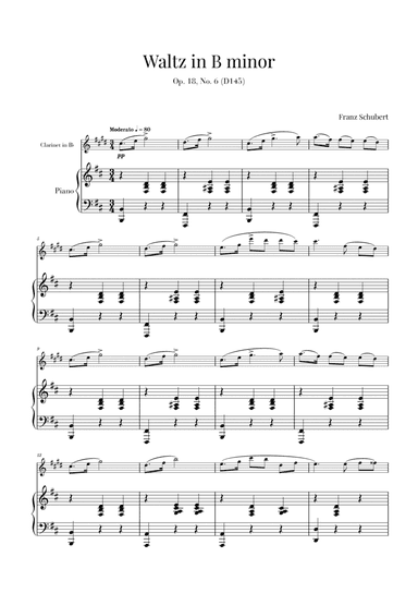 Waltz in B minor Op 18, No. 6 (D145) (for Clarinet and Piano) (arr. Cadenza Editions)