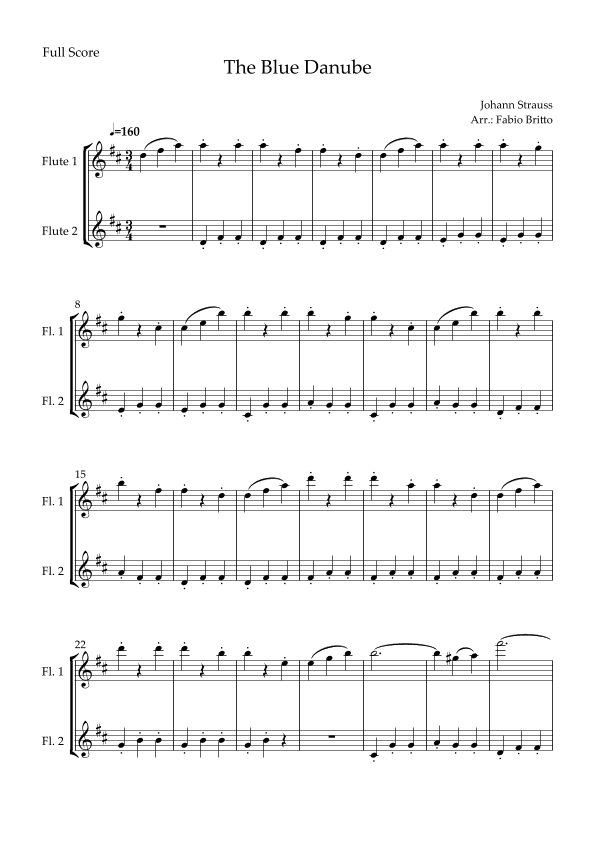 The Blue Danube (Waltz by Johann Strauss) for Flute Duo (arr. Fabio Britto)