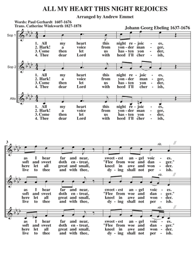 All My Heart This Night Rejoices A Cappella SSA (arr. Andrew Emmet)