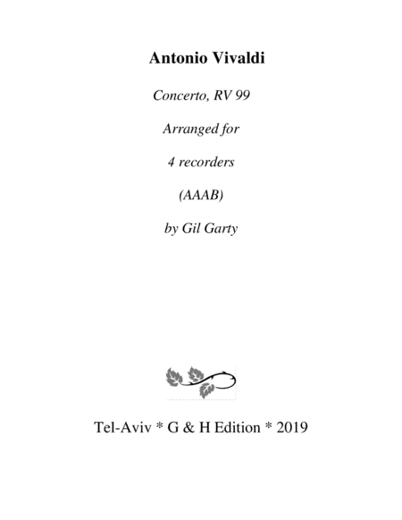 Concerto, RV 99 (arrangement for 4 recorders) (arr. Gil Garty)