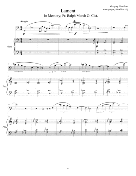 Lament for Trombone and Piano, In Memory of Fr. Ralph March, O.Cist.+