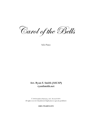 Carol of the Bells for Solo Piano (arr. Ryan F. Smith)
