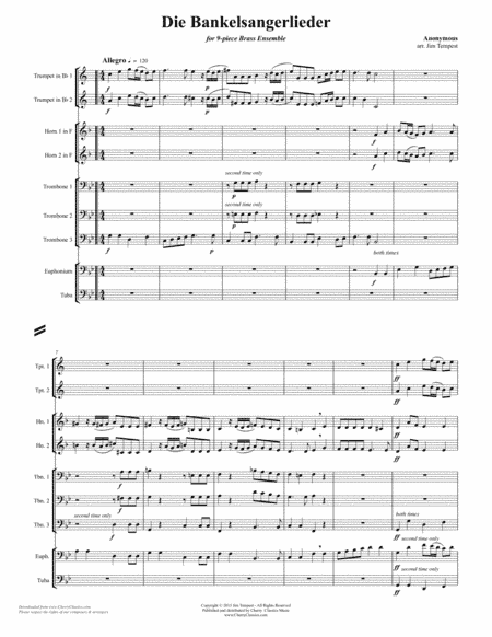Die Bankelsangerlieder for 9-part Brass Ensemble (arr. Tempest, Jim)