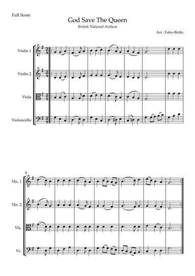 God Save The Queen (British National Anthem) for String Quartet (arr. Fabio Britto)