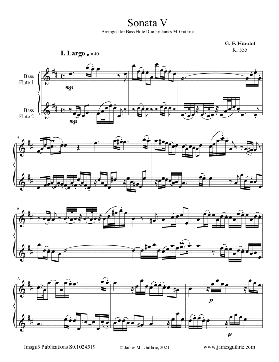 Handel: Sonata No. 5 for Bass Flute Duo (arr. James M. Guthrie)