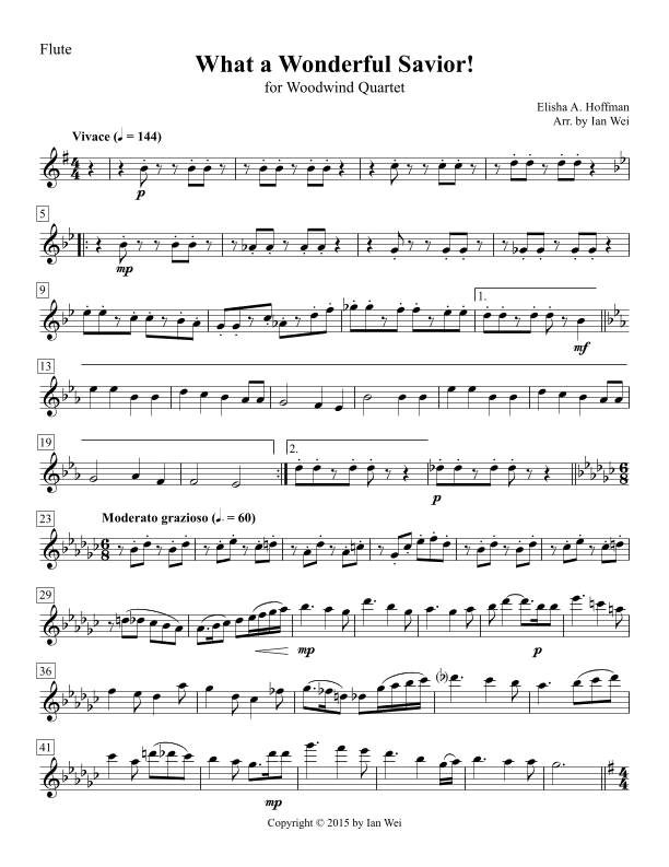 What a Wonderful Savior! for Woodwind Quartet (arr. Ian Wei)