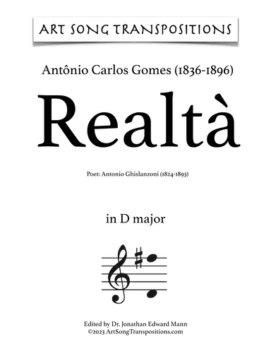 GOMES: Realtà (transposed to D major) (arr. ArtSongTranspositions.com)