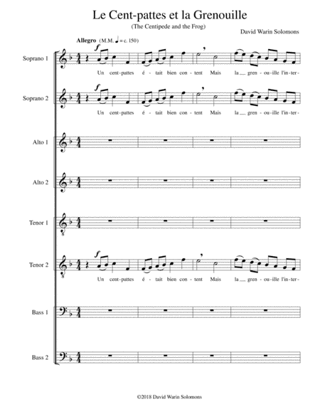 Le cent-pattes et la grenouille (The Centipede and the Frog in French) for 8 part choir