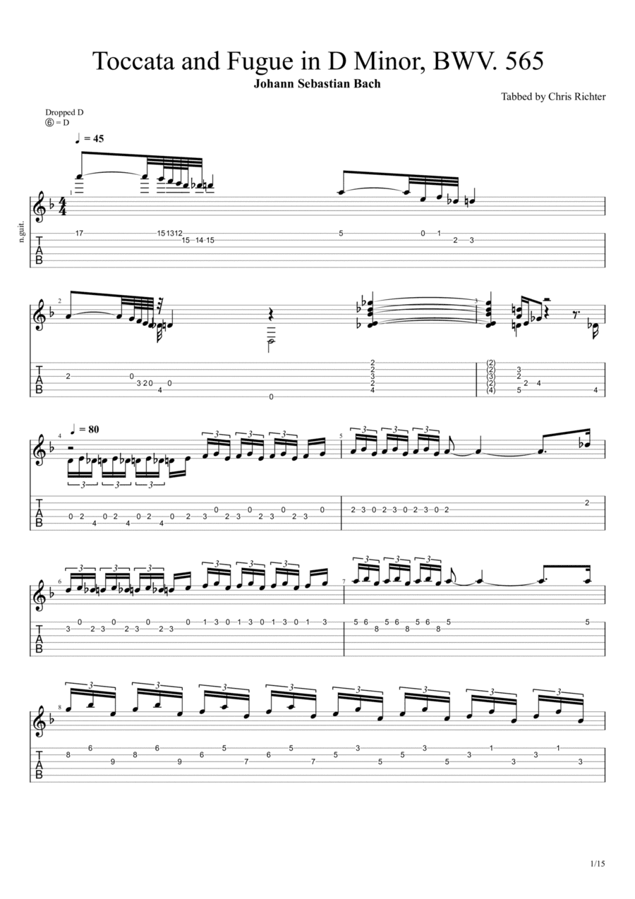 Toccata and Fugue in D minor, BWV 565 (Solo Fingerstyle Guitar Tab) (arr. Chris Richter)